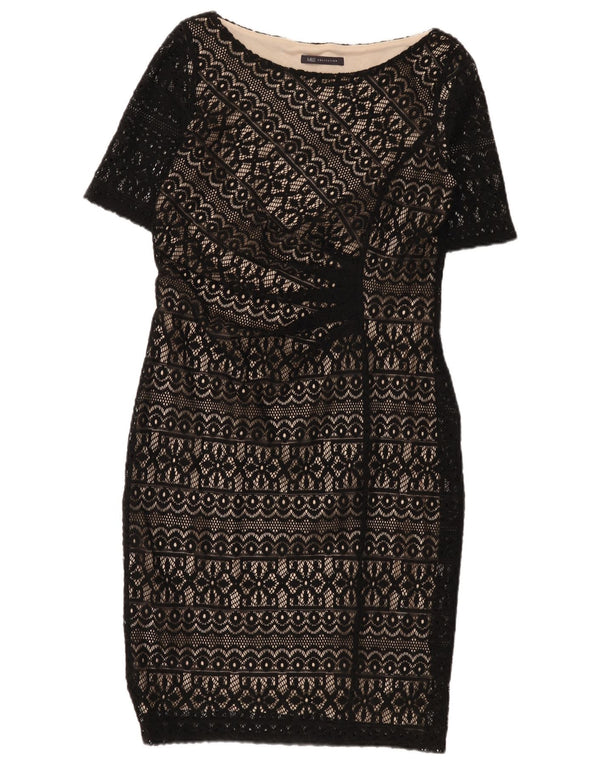 Vestido feminino Marks & Spencer com bainha de renda Reino Unido 12 médio preto floral
