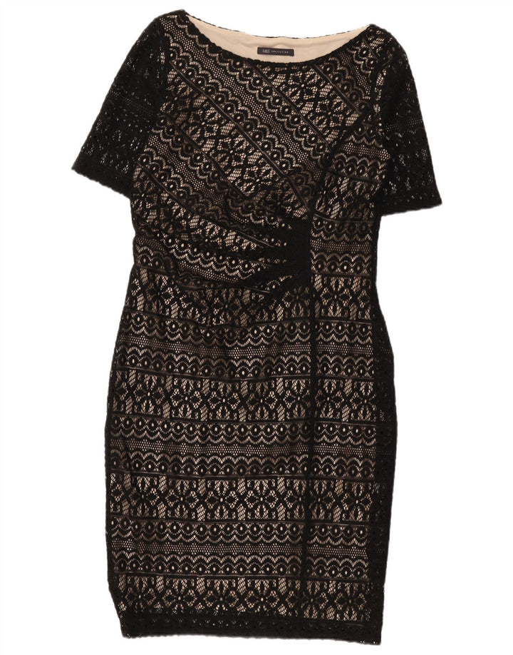 Vestido feminino Marks & Spencer com bainha de renda Reino Unido 12 médio preto floral