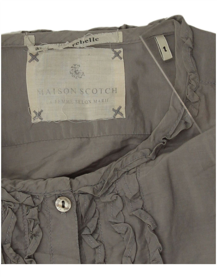 Blusa feminina Maison Scotch de manga comprida com babados na frente, tamanho 1, cinza pequeno