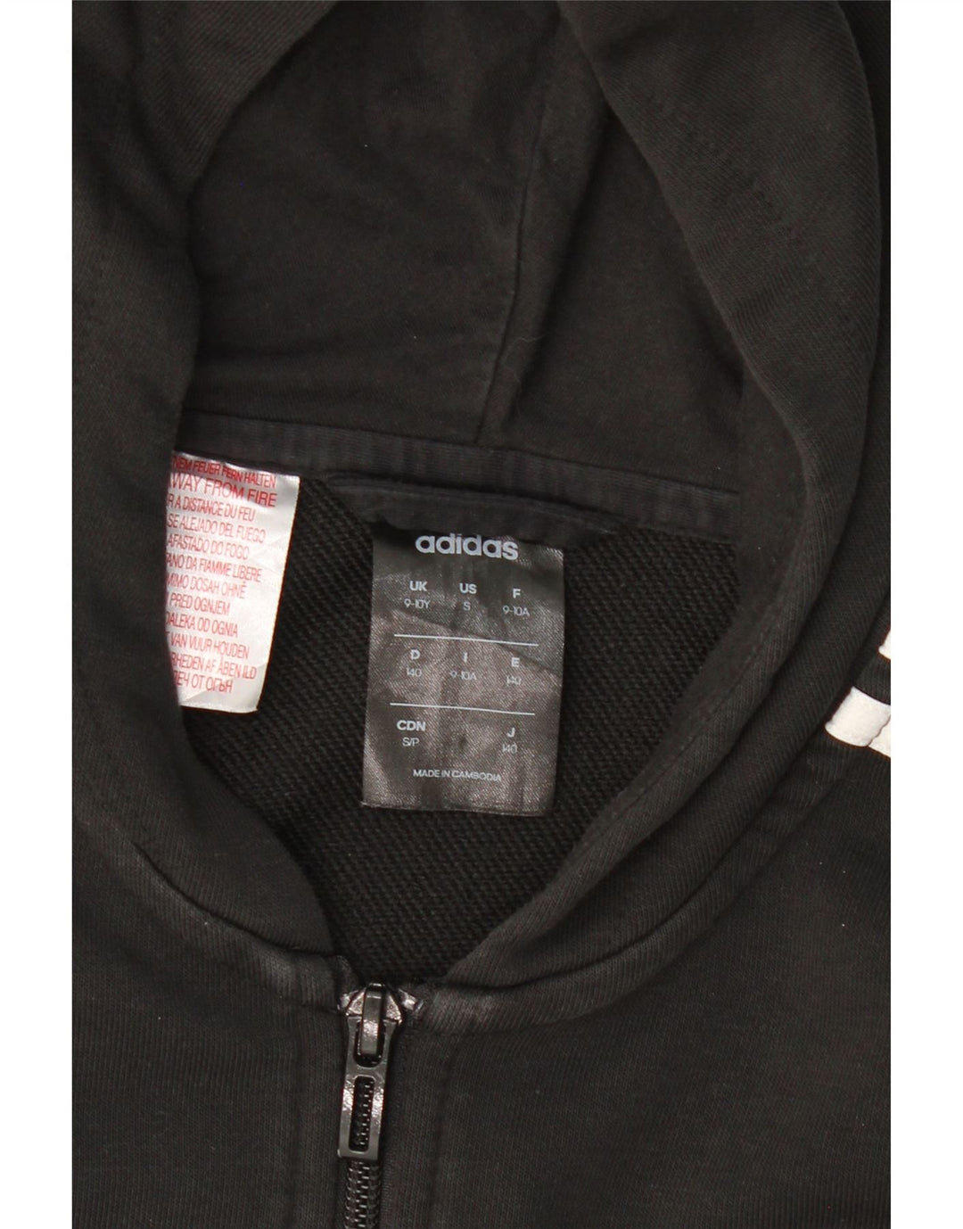 ADIDAS Boys Zip Hoodie Sweater 9-10 Years Black Cotton Vintage Adidas and Second-Hand Adidas from Messina Hembry 