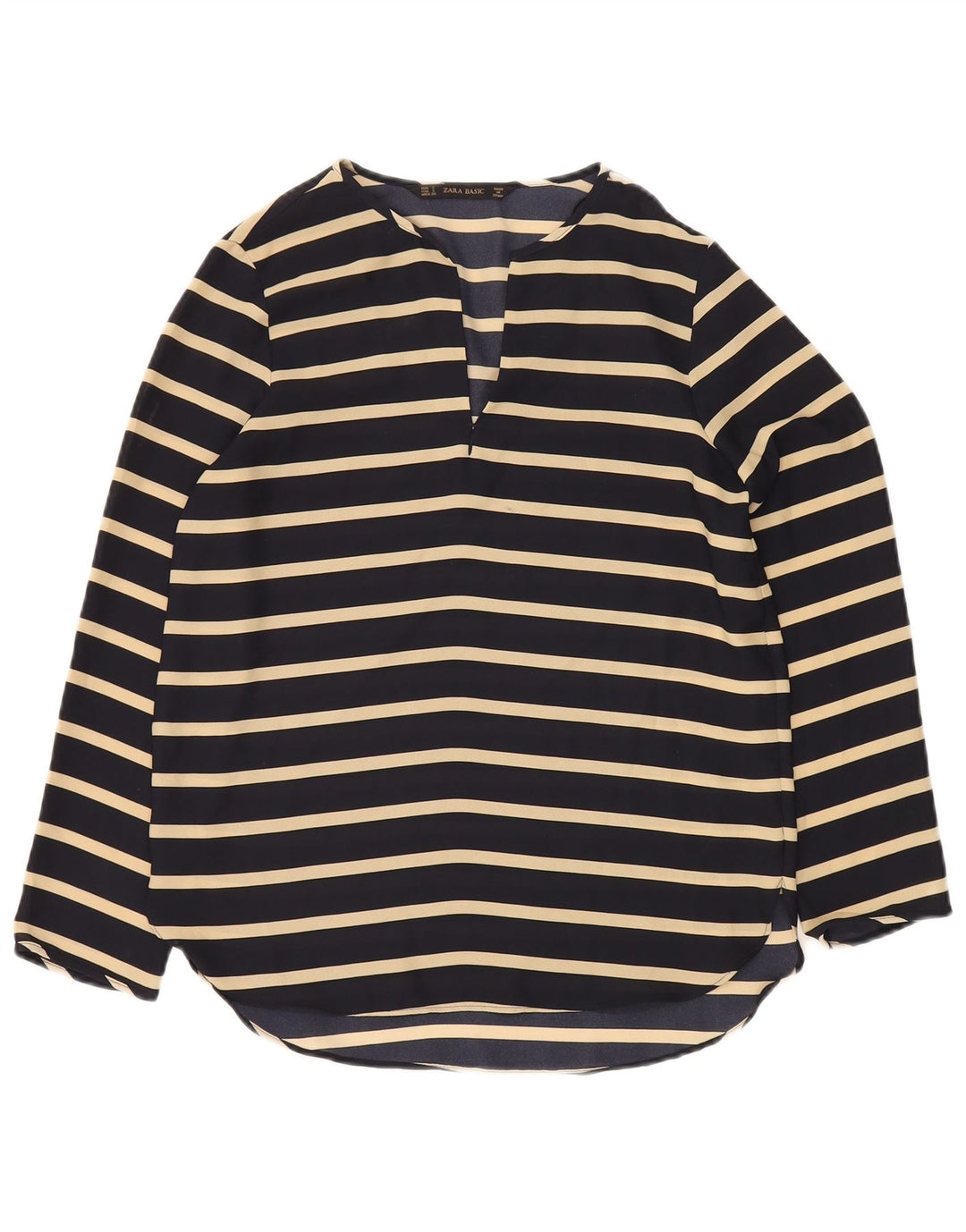 Blusa feminina de manga comprida Zara UK 10 pequena listrada azul marinho