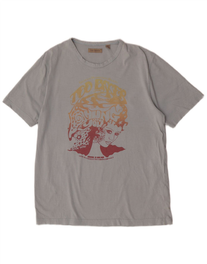 Camiseta gráfica masculina Ted Baker tamanho superior 4 grande algodão azul