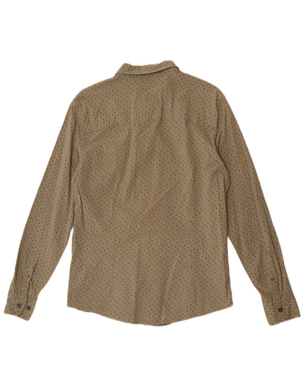 Fat Face Mens Stretch Slim Fit Camisa Algodão Geométrico Verde Médio
