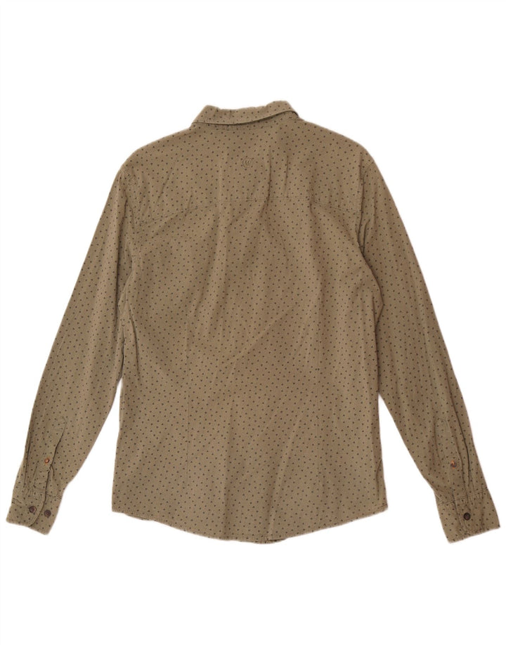 Fat Face Mens Stretch Slim Fit Camisa Algodão Geométrico Verde Médio