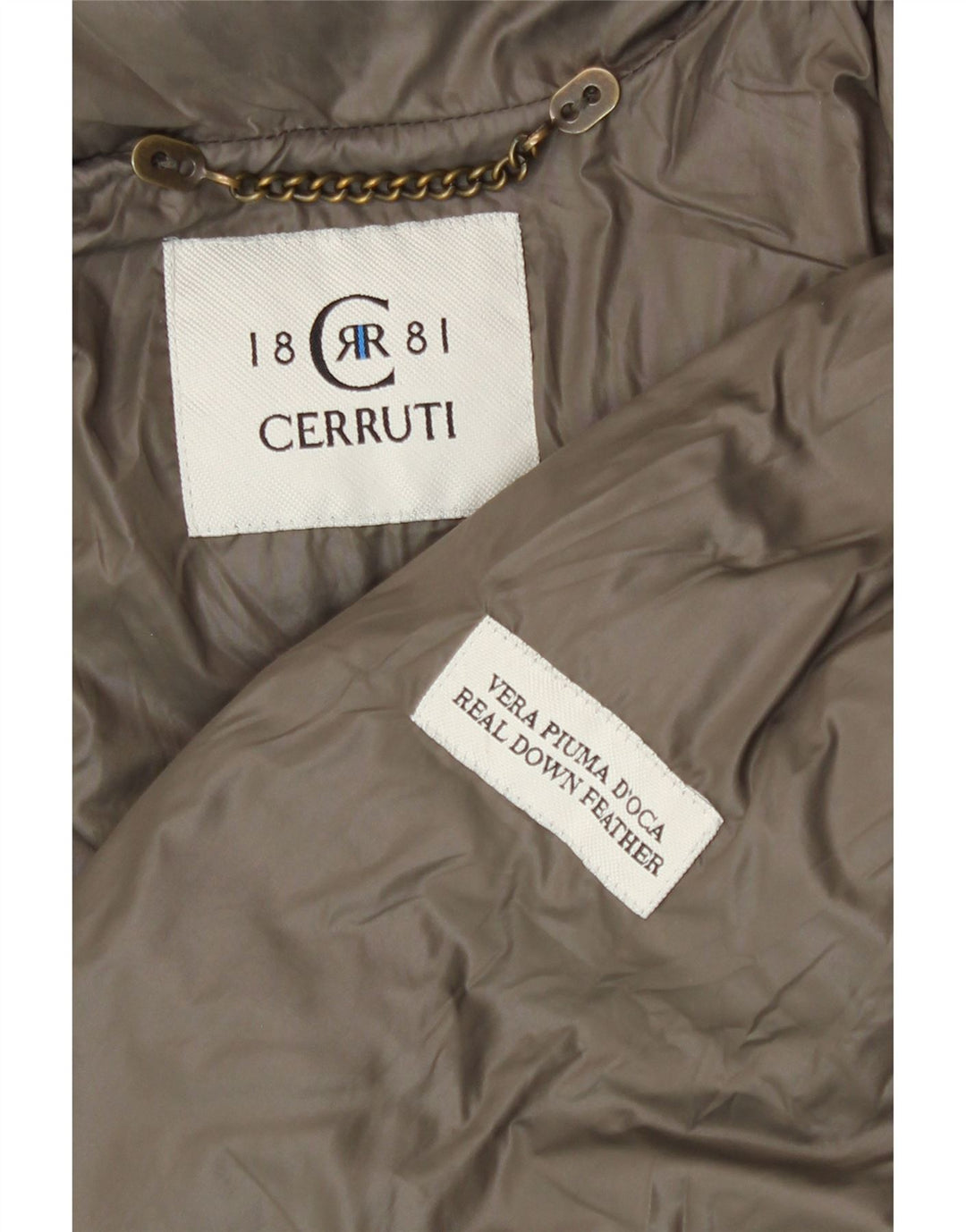 Jaqueta feminina acolchoada com capuz Cerruti 1881 UK 14 poliamida cáqui média