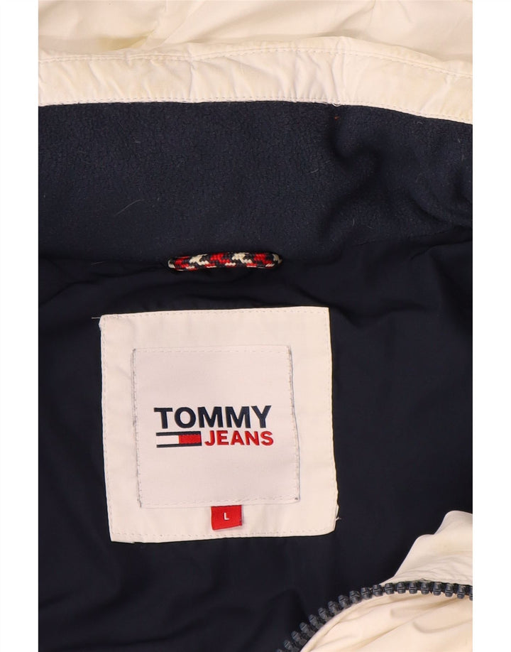 Jaqueta masculina acolchoada gráfica Tommy Hilfiger UK 40 grande bloco colorido branco
