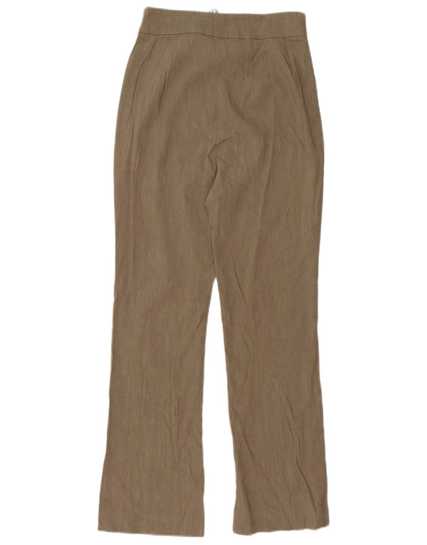 Calça chino reta feminina Zara cintura alta pequena W26 L27 linho marrom