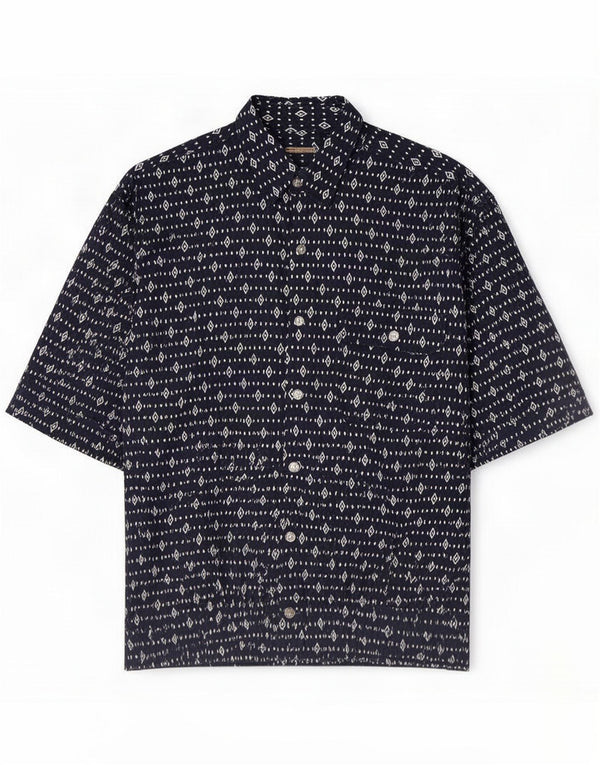 Camisa masculina de manga curta Cotton Club grande viscose geométrica azul marinho