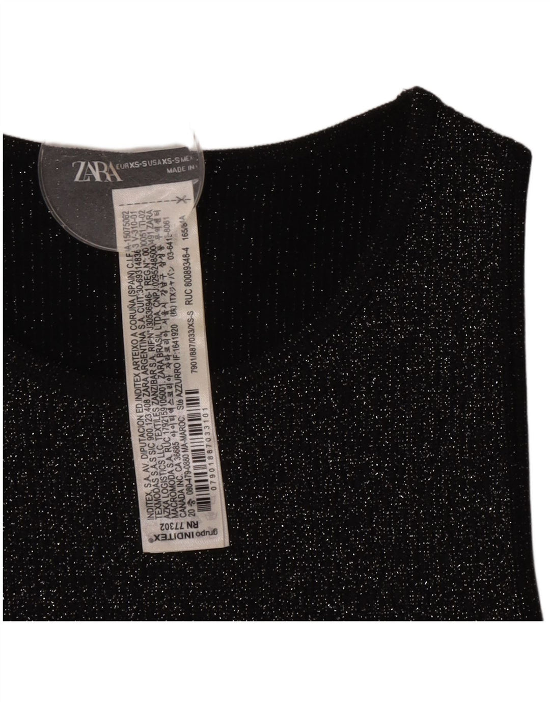 Zara Top feminino sem mangas UK 4 XS preto poliéster manchado