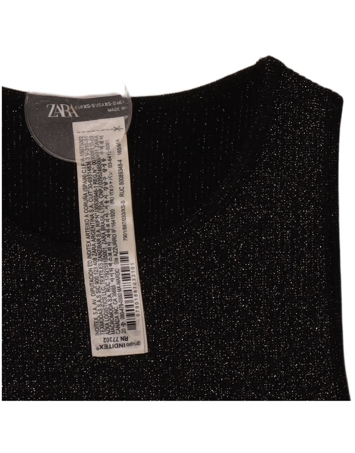 Zara Top feminino sem mangas UK 4 XS preto poliéster manchado