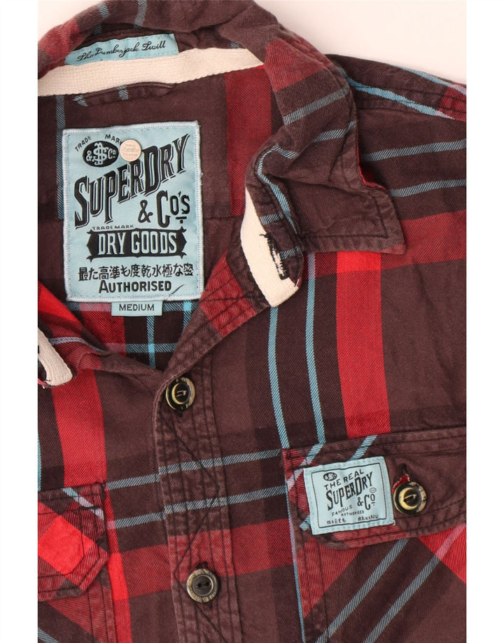 Camisa masculina de flanela Superdry, algodão xadrez marrom médio