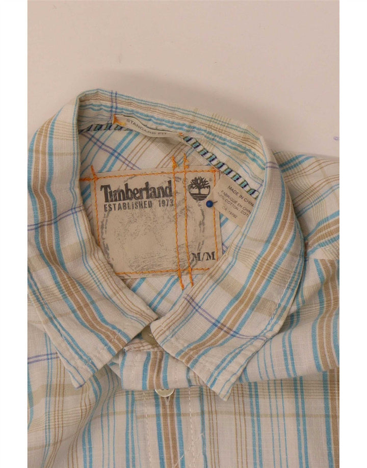 Timberland Camisa masculina de manga curta padrão ajuste médio azul xadrez algodão