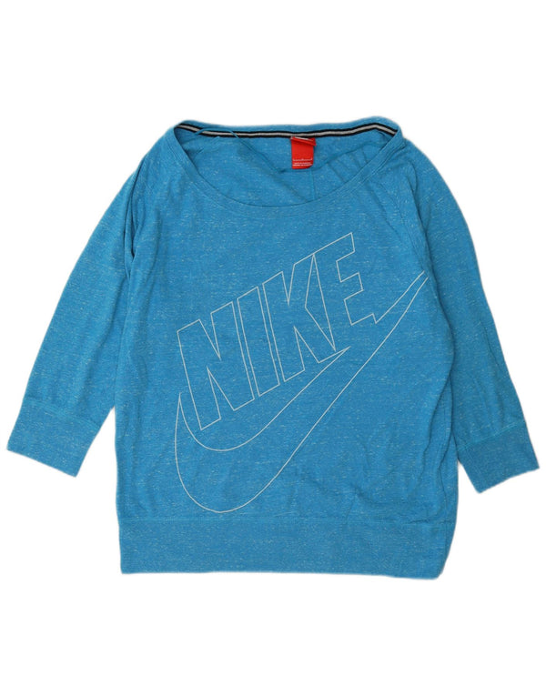 Suéter gráfico feminino Nike manga 3/4 UK 16 grande azul manchado