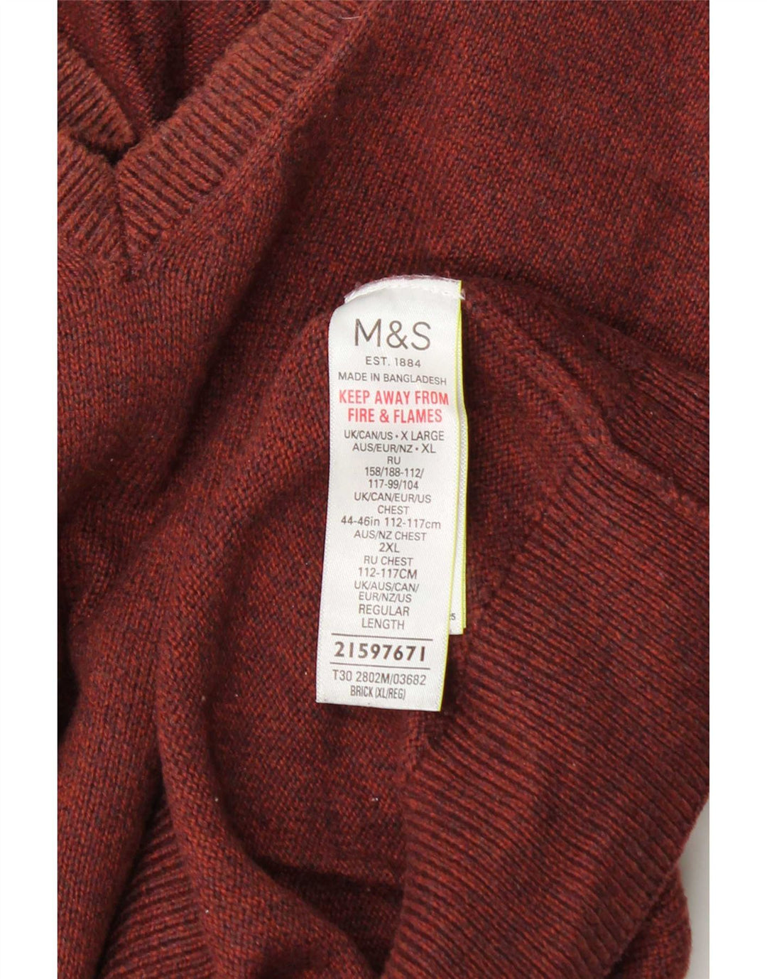 Suéter masculino Marks & Spencer com decote em V XL de algodão marrom