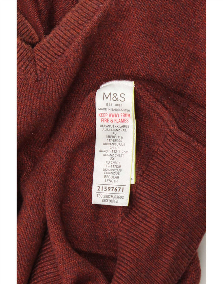 Suéter masculino Marks & Spencer com decote em V XL de algodão marrom