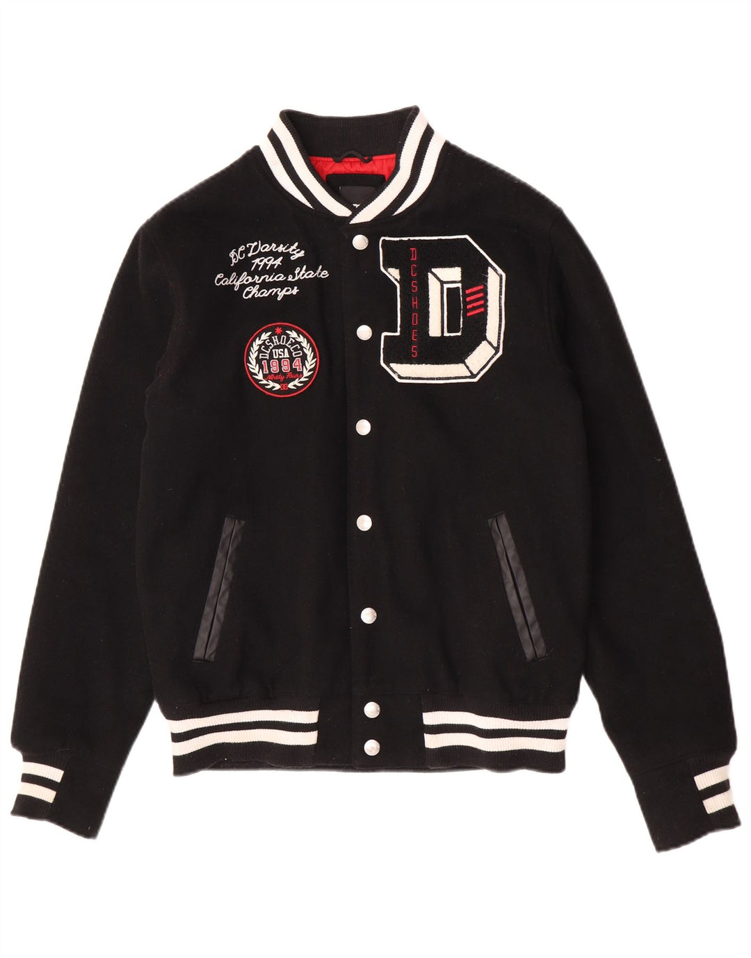 Jaqueta masculina DC Graphic Varsity UK 36 pequena lã preta