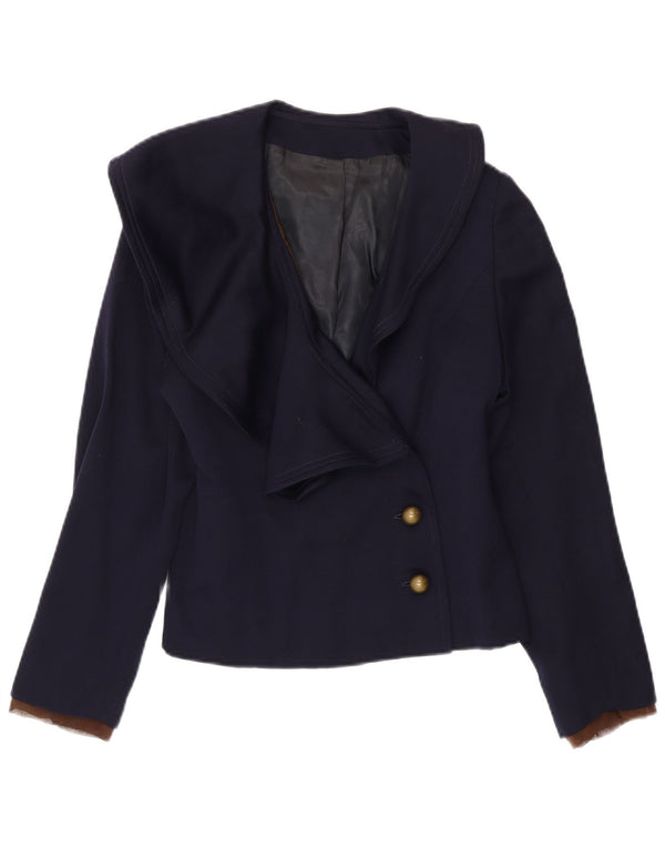 Jaqueta blazer feminina vintage com 2 botões Reino Unido 10 pequena azul marinho