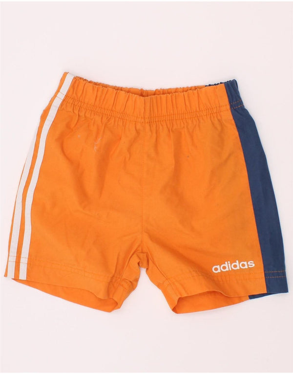 Shorts esportivos gráficos Adidas para meninos de 6 a 9 meses laranja bloco colorido