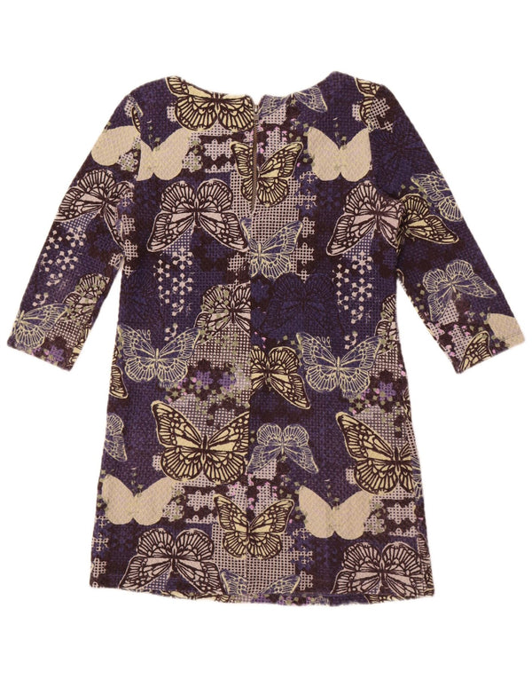 Vestido feminino branco com manga 3/4, UK 10, pequeno, roxo, estampa animal