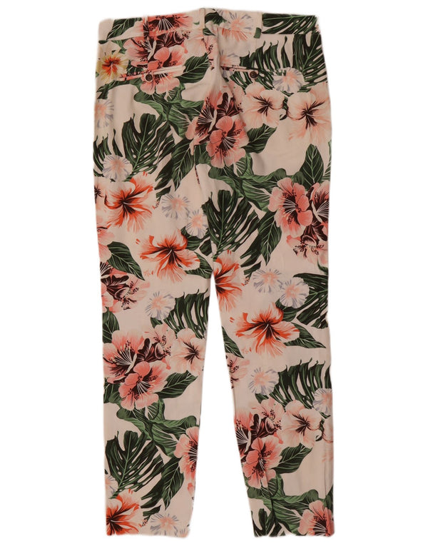 Zara Calça Chino Feminina Slim EU 38 Pequeno W28 L28 Algodão Floral Branco