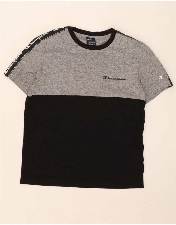 Camiseta masculina com estampa gráfica Champion médio preto colorblock algodão