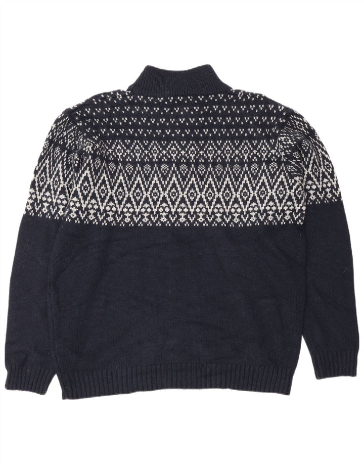 Suéter masculino Marks & Spencer Blue Harbor com zíper e gola grande azul marinho