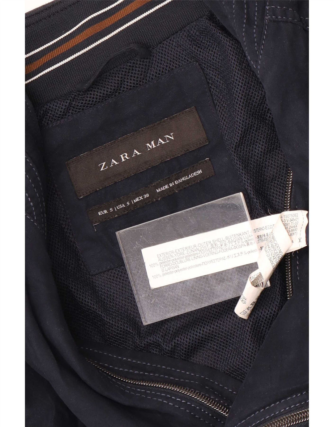 Jaqueta bomber masculina Zara UK 36 poliéster azul marinho pequeno