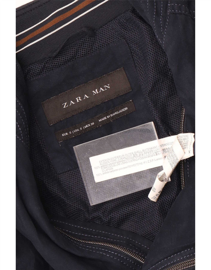 Jaqueta bomber masculina Zara UK 36 poliéster azul marinho pequeno