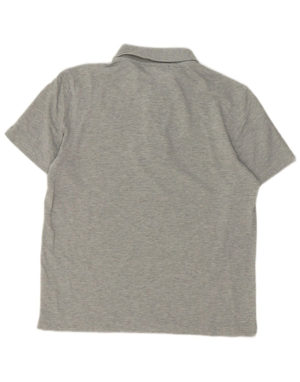 Camisa polo masculina Lacoste tamanho 4 algodão manchado cinza médio