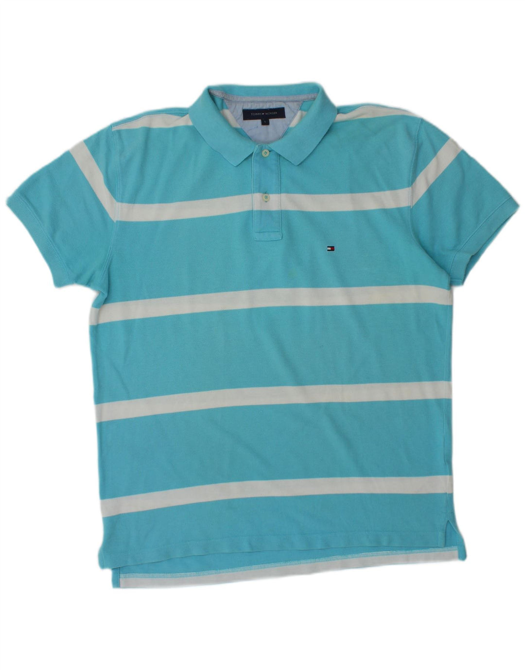 Camisa polo masculina Tommy Hilfiger grande algodão listrado azul