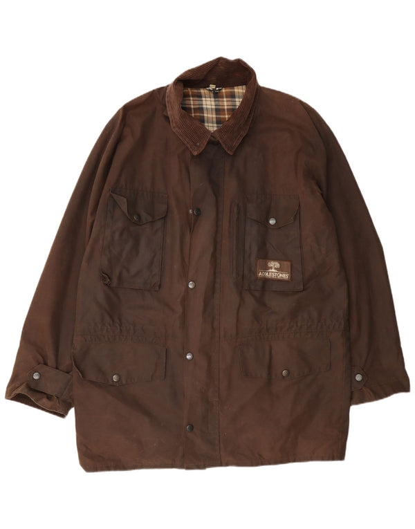 Jaqueta masculina vintage de algodão encerado UK 38 marrom médio