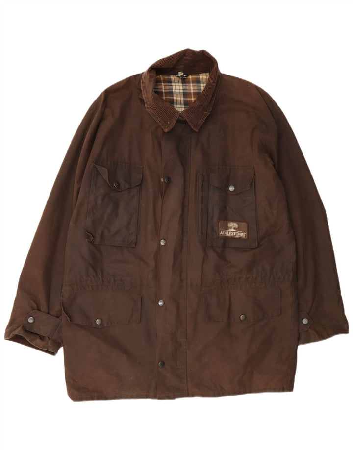 Jaqueta masculina vintage de algodão encerado UK 38 marrom médio
