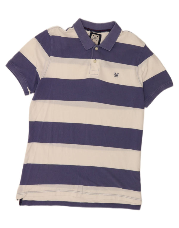Camisa polo masculina Crew Clothing grande algodão listrado azul