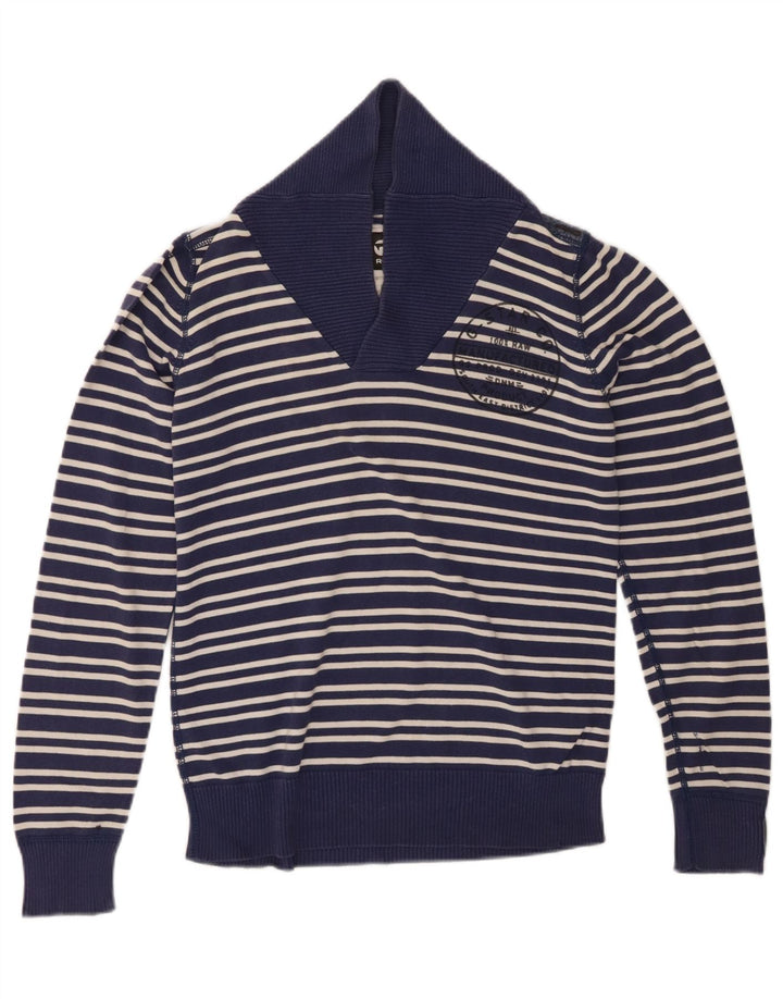 Suéter masculino G-STAR com gola xale e algodão listrado azul marinho médio
