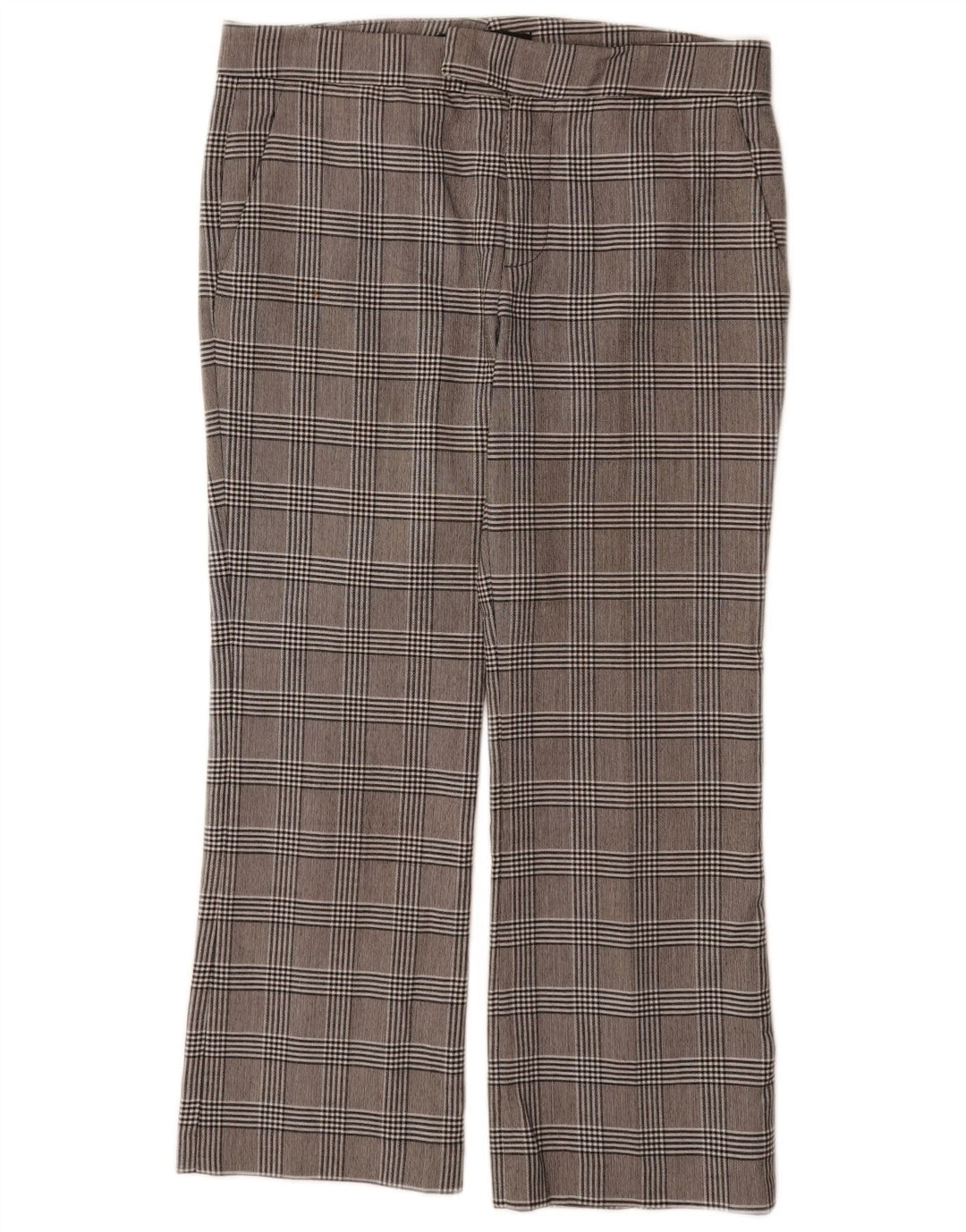 Zara Calça feminina reta de terno UE 38 pequena W32 L26 poliéster xadrez cinza