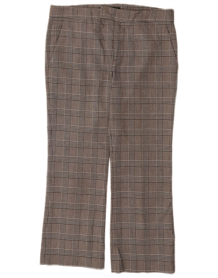Zara Calça feminina reta de terno UE 38 pequena W32 L26 poliéster xadrez cinza