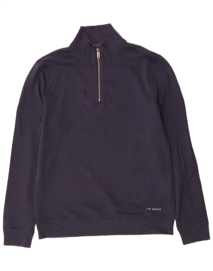 Suéter masculino Ted Baker com zíper e gola tamanho 3 médio azul marinho algodão