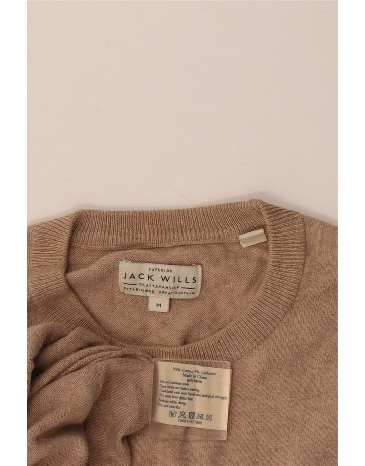 JACK WILLS Suéter masculino com gola redonda, algodão manchado bege médio