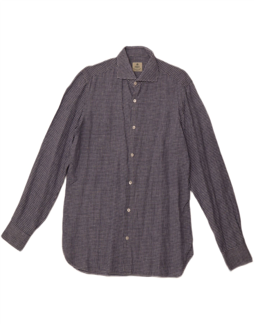 Camisa masculina BORRELLI tamanho 40 15 3/4 algodão guingão azul médio