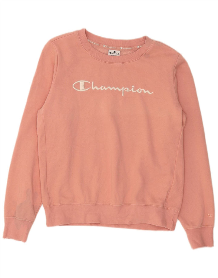 Champion feminino gráfico moletom jumper UK 14 médio algodão rosa