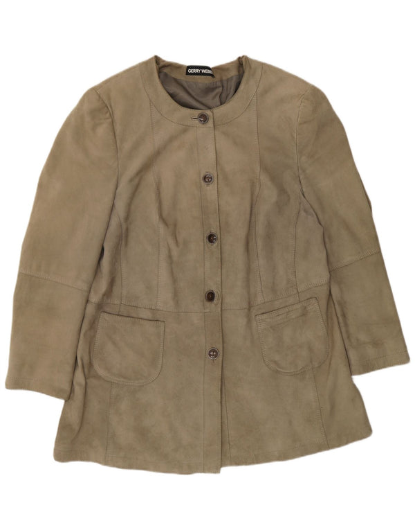 Jaqueta feminina de camurça Gerry Weber UK 20 2XL couro cinza