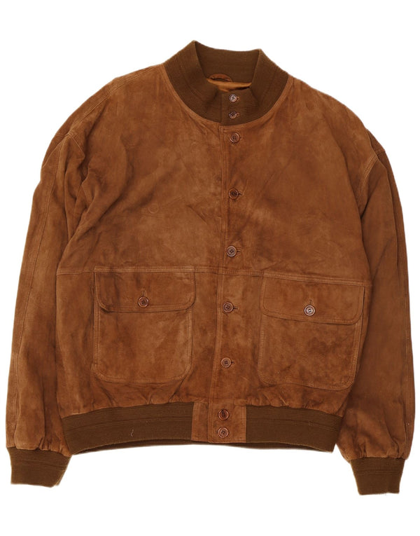 Jaqueta bomber masculina vintage de camurça IT 58 4XL couro marrom