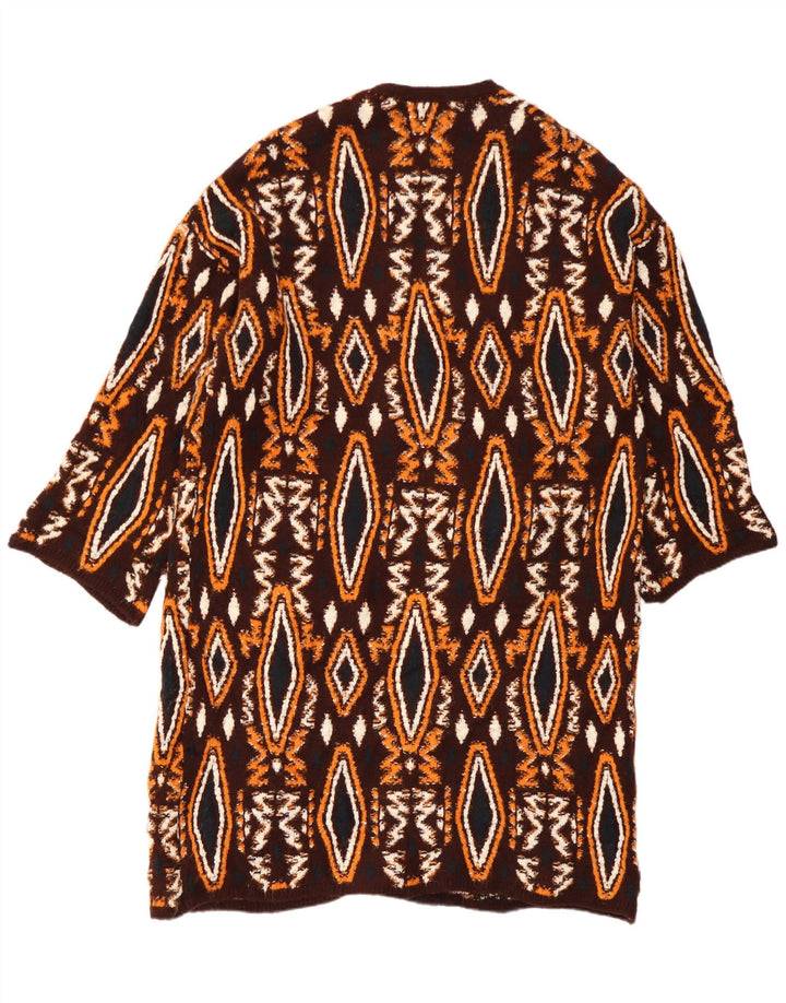Suéter cardigã feminino Zara Longline UK 10 pequeno multicolorido geométrico