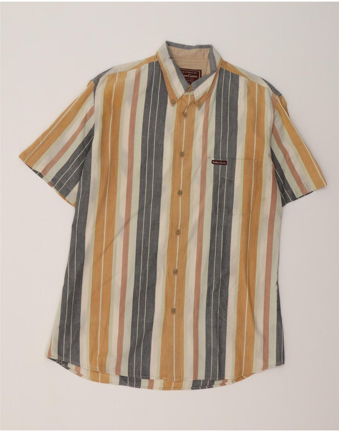 MARLBORO CLASSICS Camisa masculina de manga curta XL algodão listrado multicolorido