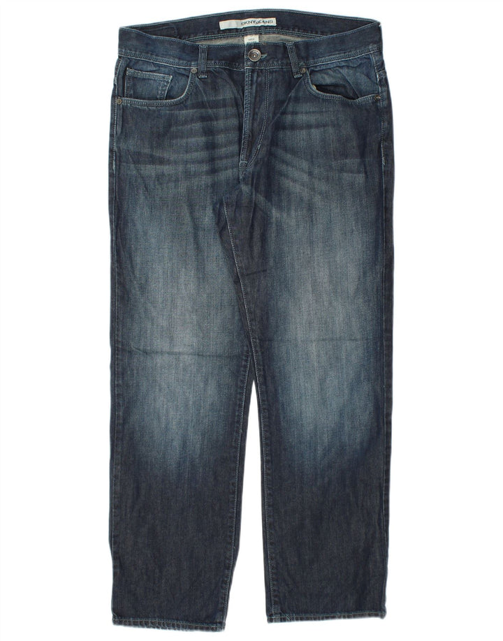 Jeans retos masculinos DKNY W34 L30 algodão azul marinho