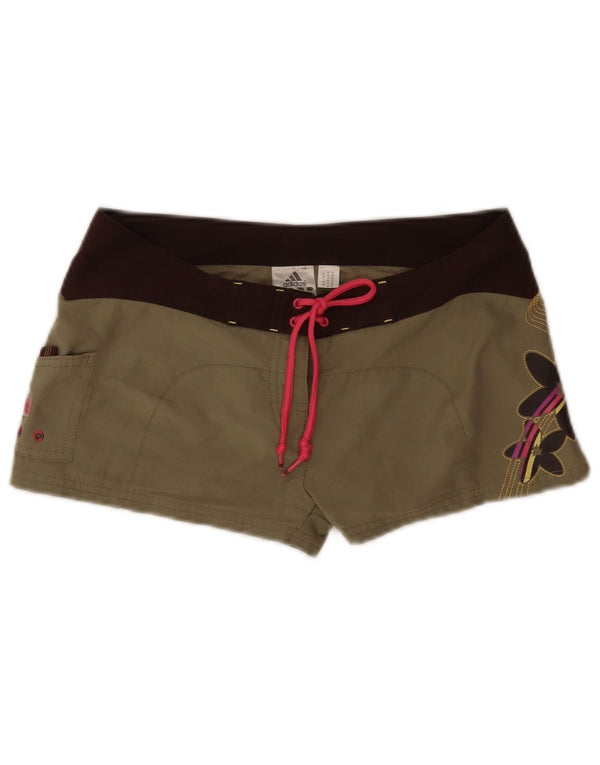 Adidas Womens Graphic Swimming Shorts UK 8 Small Khaki Colourblock