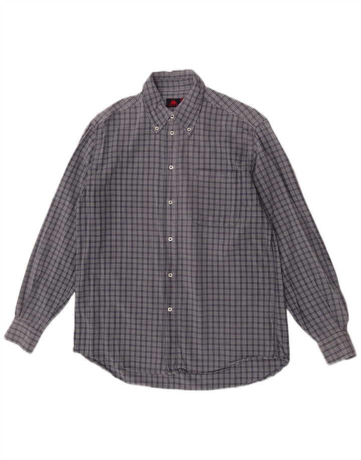 Camisa masculina Kappa de algodão xadrez azul médio
