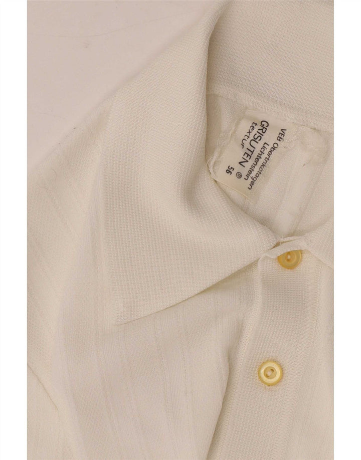 Camisa polo masculina vintage média branca sintética