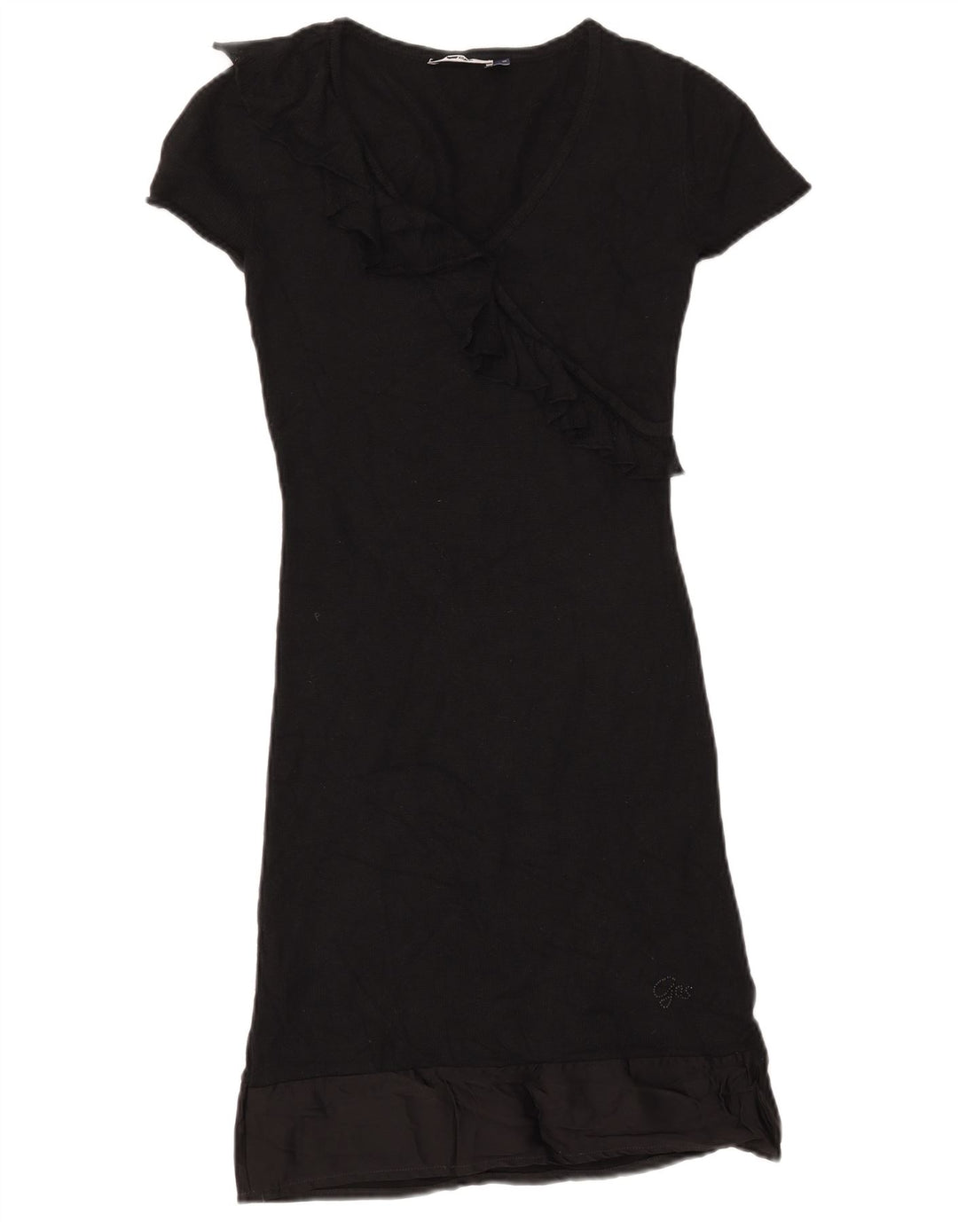 GAS vestido feminino de manga curta com babado frontal Reino Unido 10 pequeno preto