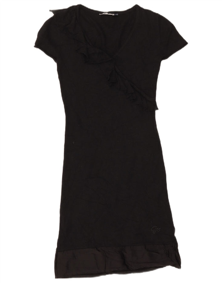 GAS vestido feminino de manga curta com babado frontal Reino Unido 10 pequeno preto